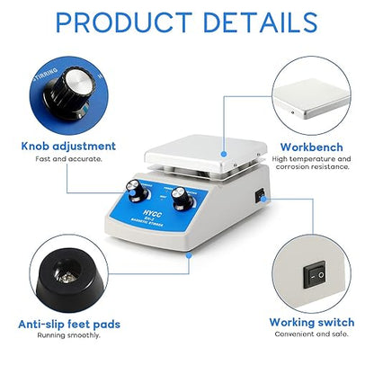 Magnetic Stirrer Hot Plate Max 716°F, 100-2000RPM Hot Plate with Magnetic Stirrer, 2000mL Magnetic Hotplate Stirrer, Magnetic Stirrer w/Magnetic Stir Bar