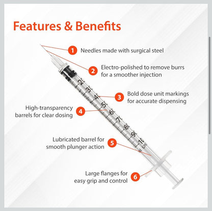Easy Touch U-100 Insulin Syringe with Needle, 31G 0.5cc 5/16-Inch (8mm), 10 Pack