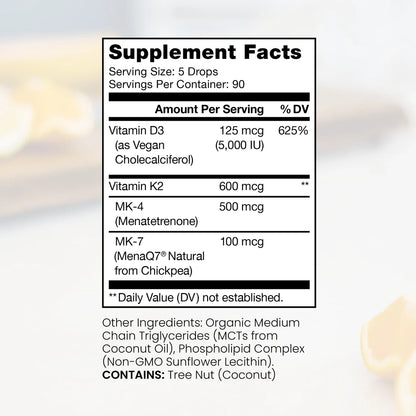 Vegan D3 + K2 Full-Spectrum Liquid Drops: 10 mL 5,000 IU Liposomal Vitamin